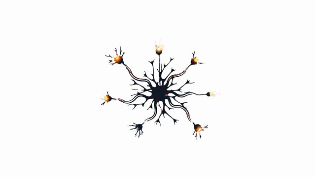 Abstract radial pattern of dark branches ending in glowing bulbs on a white background
