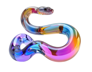 Glass snake in mid-pose, vibrant colors blending, captured in a close-up view, 428776.png