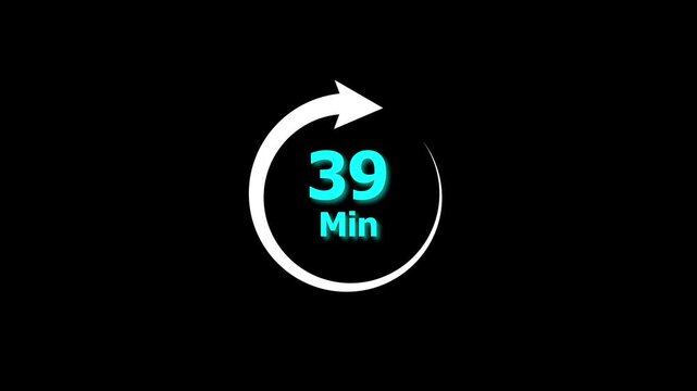 39 Min clock icon animation. 39 minute animation on black background and creating a stunning 4k video.