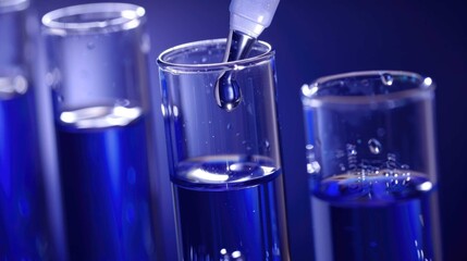 Close-up of laboratory equipment, focusing on a pipette dispensing liquid into a test tube