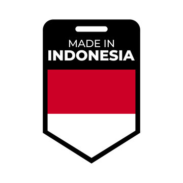 Made in Indonesia label featuring Indonesian flag, product origin, manufacturing, export and national branding concept.