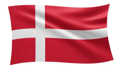 Waving flag of Denmark on transparent background png (डेनमार्क का झंडा)