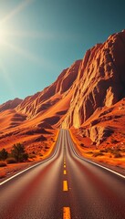 Amber and sienna tessellations converge, a vibrant, tilted perspective on the open road,  perspective,  art