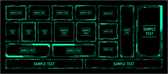 サイバーUIフレームセット近未来HUDデザイン（ベクター）｜Cyber UI Frame Set &ndash; Futuristic HUD Neon Interface Vector