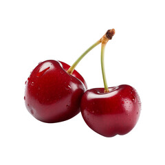 Fresh cherries with droplets on a white background