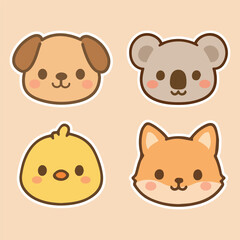 Fototapeta premium Cute Kawaii Animal Faces Bundle