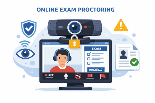 Online exam proctoring with virtual surveillance and remote monitoring technology