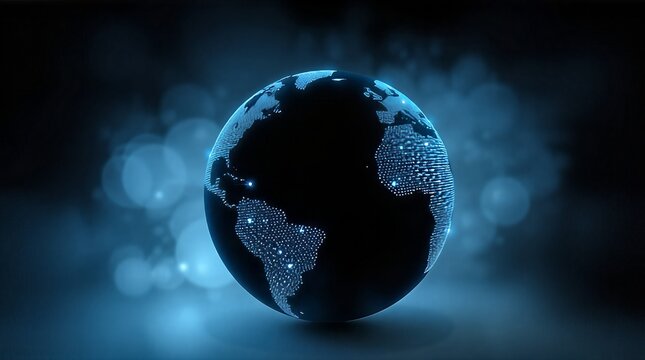 Global Network: A digital rendering of the Earth, illuminated with interconnected nodes, symbolizes global connectivity and technological advancement. - Powered by Adobe