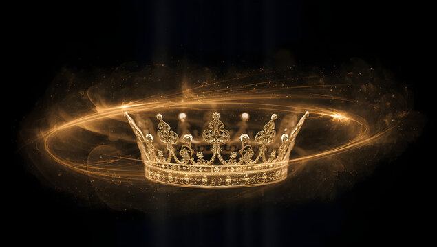 Elegant Golden Crown with Magical Glow and Radiant Light Effects