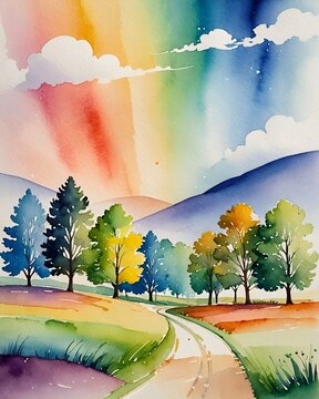 autumn landscape with rainbow