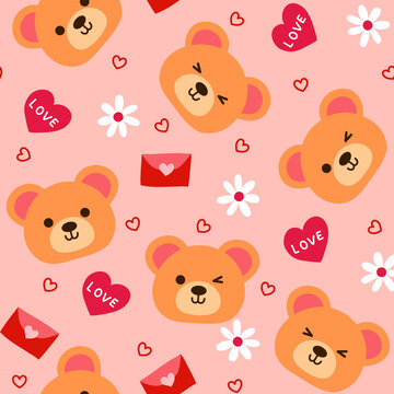 Cute love bear seamless pattern