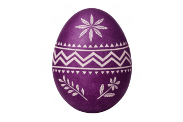 Purple easter egg with folk art patterns on transparent background