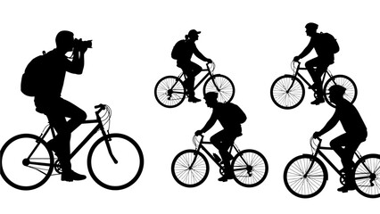 Obraz premium Vector illustration of a black silhouette of an active cyclist riding a mountain bike during an extreme sports race action