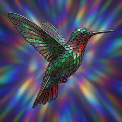 Fototapeta premium Colorful hummingbird sculpture against a vibrant light background 