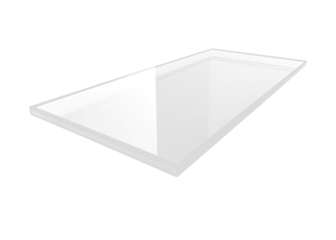 A rectangular, clear acrylic or plexiglass sheet, possibly a glass panel. The material is transparent with glossy edges and surface reflections, isolated against a Transparent background.