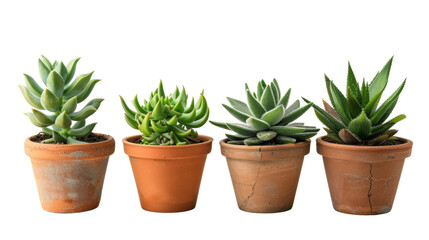 Fototapeta premium Row Succulent Plants Rustic Terracotta Pots