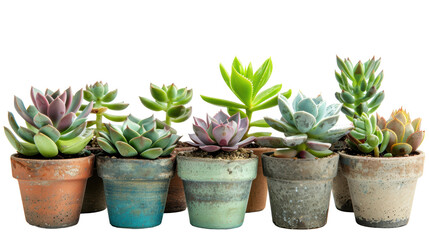 Fototapeta premium Colorful Succulent Plants Varied Pots Black Background
