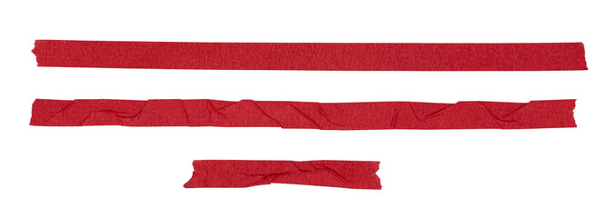 Long and torn strips of red kraft paper tape
