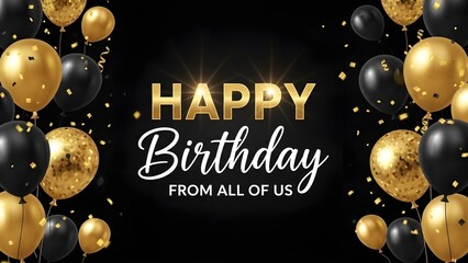Happy birthday celebration with gold and black balloons