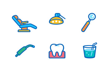 Dental icons with glowing effect on dark background