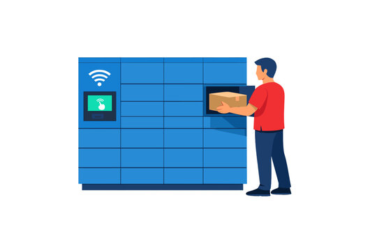 Man depositing a package into a smart locker