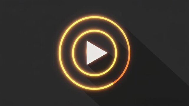 Dynamic glowing play button with concentric light rings for interactive multimedia content and engaging user experience on a dark background