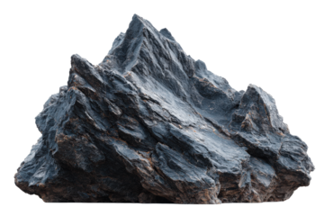 Rugged Dark Gray Rock Formation Isolated on White