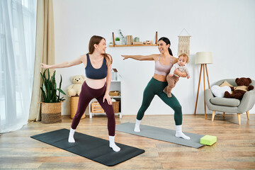 Obraz premium Exercise and bonding moments during parenting in a cozy living room