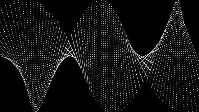 Overlap spiral overlaying spirals of white dots create wavy mesmerizing patterns on a black canvas.