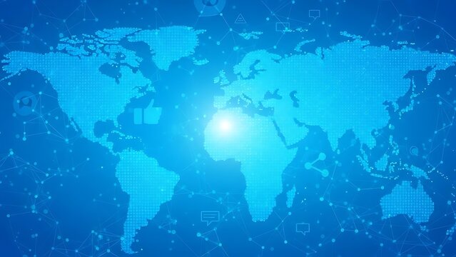 Blue digital map with social media and network connections blue background social media network connections - Powered by Adobe