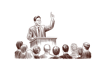 Businessman giving a presentation to a group of people in a conference setting