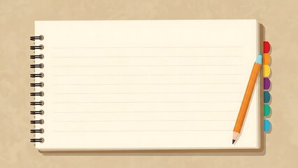 Top View Blank Spiral Notebook with Pencil and Colorful Index Tabs