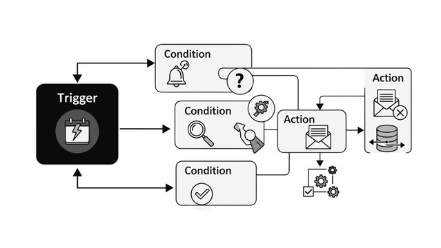 Trigger Condition Action Workflow Diagram Illustration.