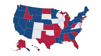 United States map with red blue and white colored states america american
