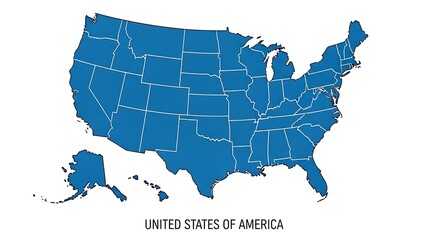 United States of America map with state borders on white background country map