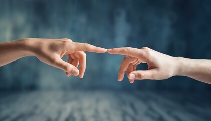 Two hands reaching out to each other, symbolizing connection, communication, and interaction against a soft, blurred background.