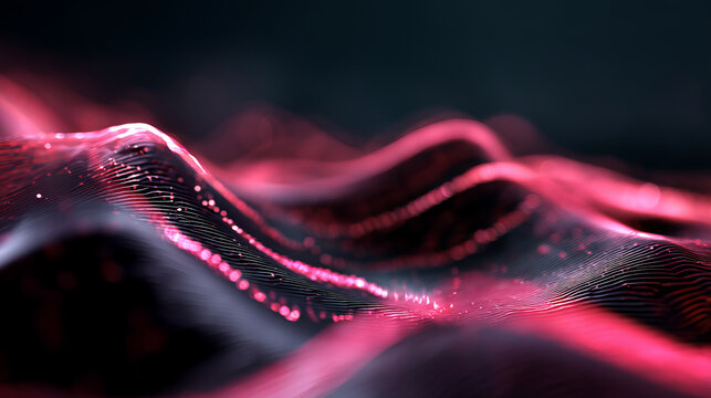 Abstract gradient particle waves seamlessly flowing with soft purple light and bokeh. Orange and blue digital waves. Technology, engineering, science, and artificial intelligence background - Powered by Adobe