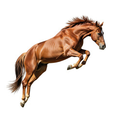 Brown horse jumping isolated on white
