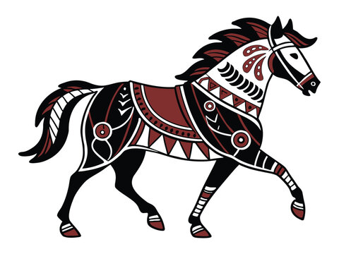 Tribal Folk Art Horse Illustration Isolated Vector Icon
