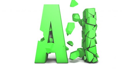 The green letters "Artificial Intelligence" are broken into small fragments.