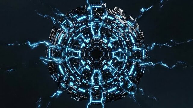 Abstract Blue Futuristic Sci Fi Energy Orb With Glowing Lines.