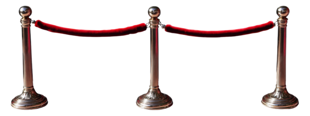 Three Vintage Red Velvet Ropes Stanchions