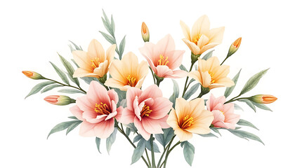 Obraz premium Watercolor Floral Bouquet with Peach and Pink Hibiscus Flowers