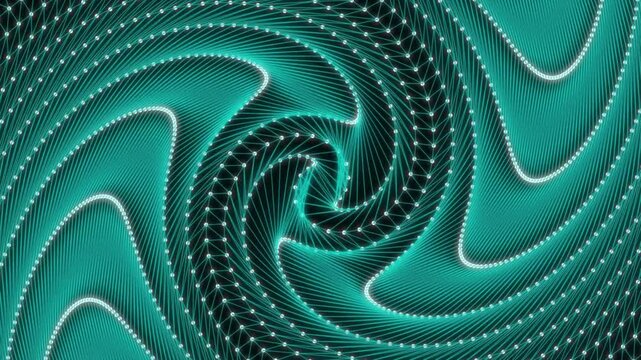Dynamic teal network animation with swirling patterns and glowing connections