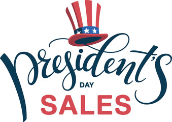 Naklejka premium Presidents Day Sales Banner with Uncle Sam Hat in Red White Blue