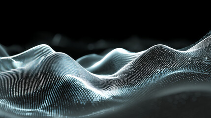 Abstract gradient particle waves seamlessly flowing with soft purple light and bokeh. Orange and blue digital waves. Technology, engineering, science, and artificial intelligence background