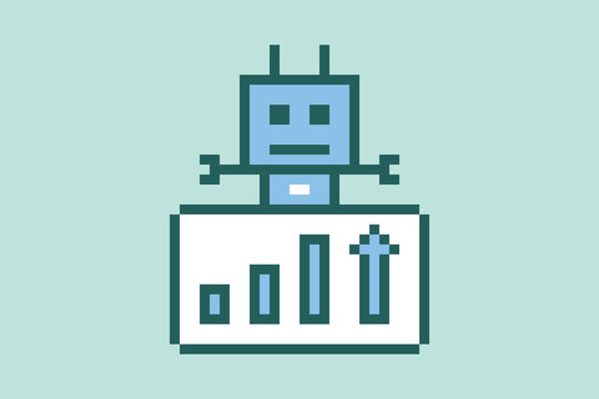 Robot robotic or ai humanoid human business concept enginner automation with bot,toy,artificial intelligence,pixel,8 bit,background,colorful,businessman.
