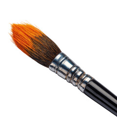 Fototapeta premium Close-up of a paintbrush with orange bristles isolated on transparent background