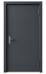 Grey metal security fire safety door for industrial building entry isolated on a transparent background