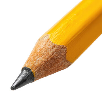 Close-up of a sharpened yellow pencil isolated on transparent background